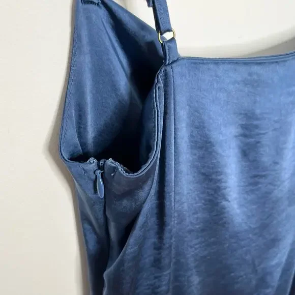 Heartloom Oliver Midi Slip Dress XS Blue Satin Side Slit Cocktail Night Out - Picture 8 of 14